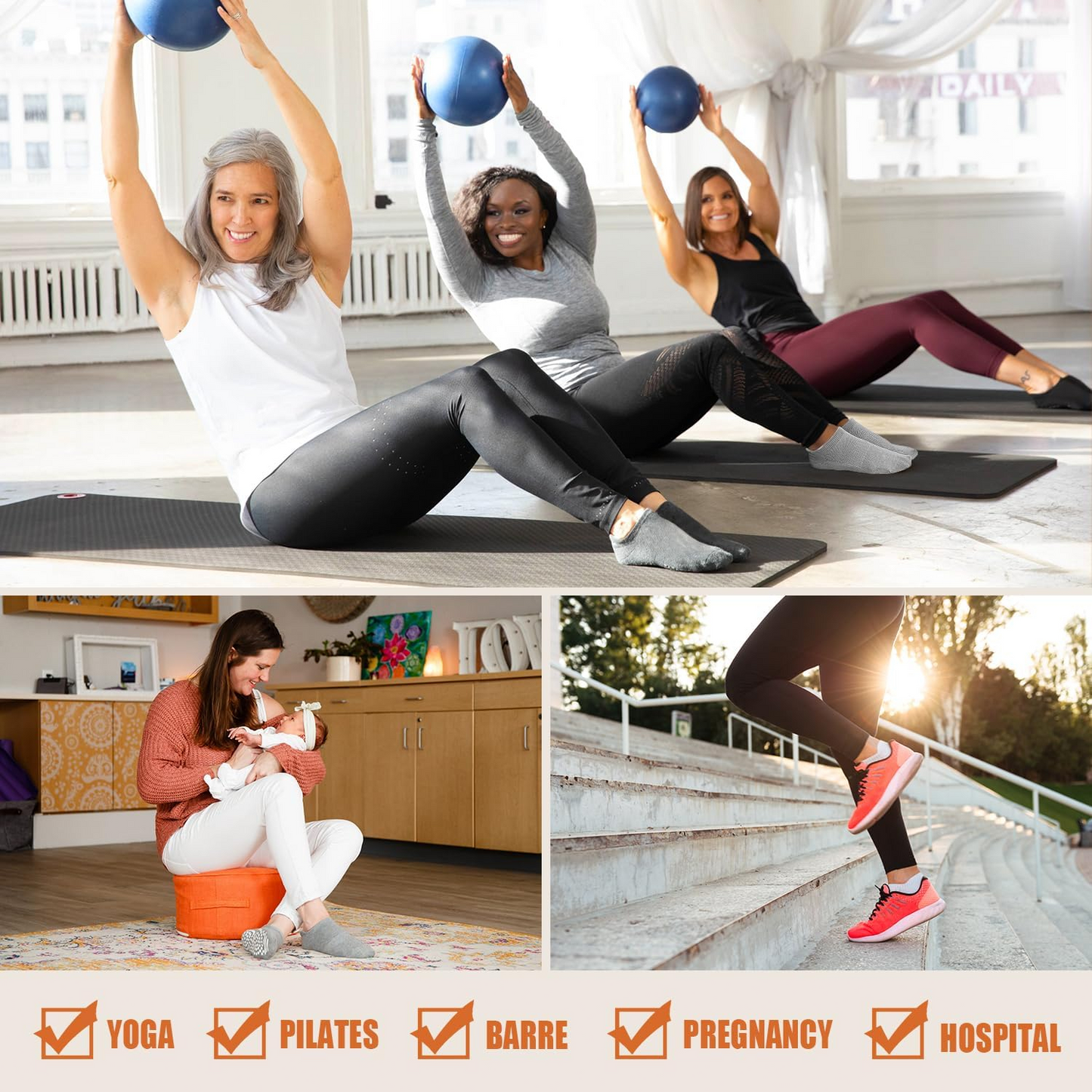 Move With Confidence™ Pilates Grip Socks – Soft Non Slip Socks Designed for Yoga, Pilates & Everyday Comfort