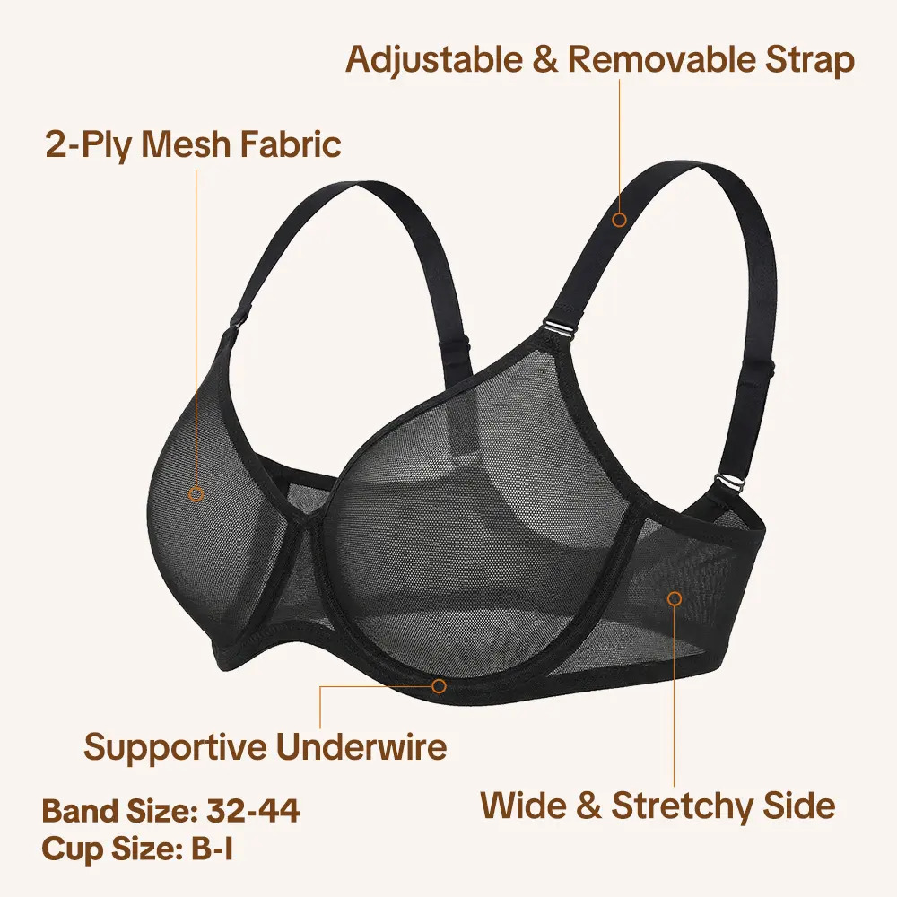 ✨Women’s Air-Light Sheer Mesh Bra – Breathable, Unpadded Underwire Support & Convertible Straps