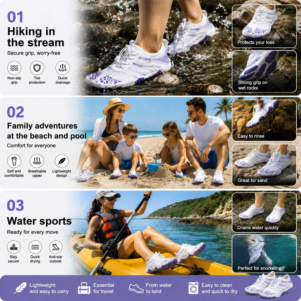 💖 Unisex Barefoot Water Shoes 💖 – Breathable, Water-Resistant & Sand-Repellent | Ultra-Light Aqua Shoes with Memory Foam Comfort & Quick-Drying Design