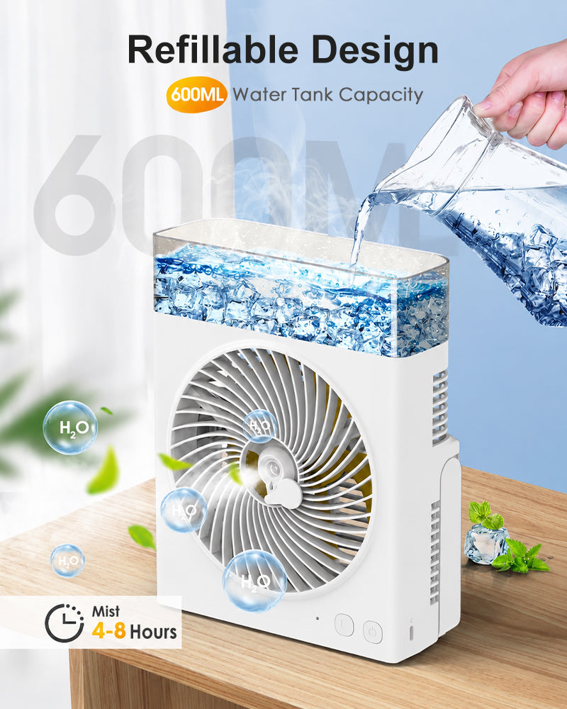 ❄️ BVJ Portable Misting Fan with 600ml Water Tank | ❄️Up to 30H Battery Life • USB Rechargeable • Quiet & Compact | Perfect for Home, Office, Camping & Travel