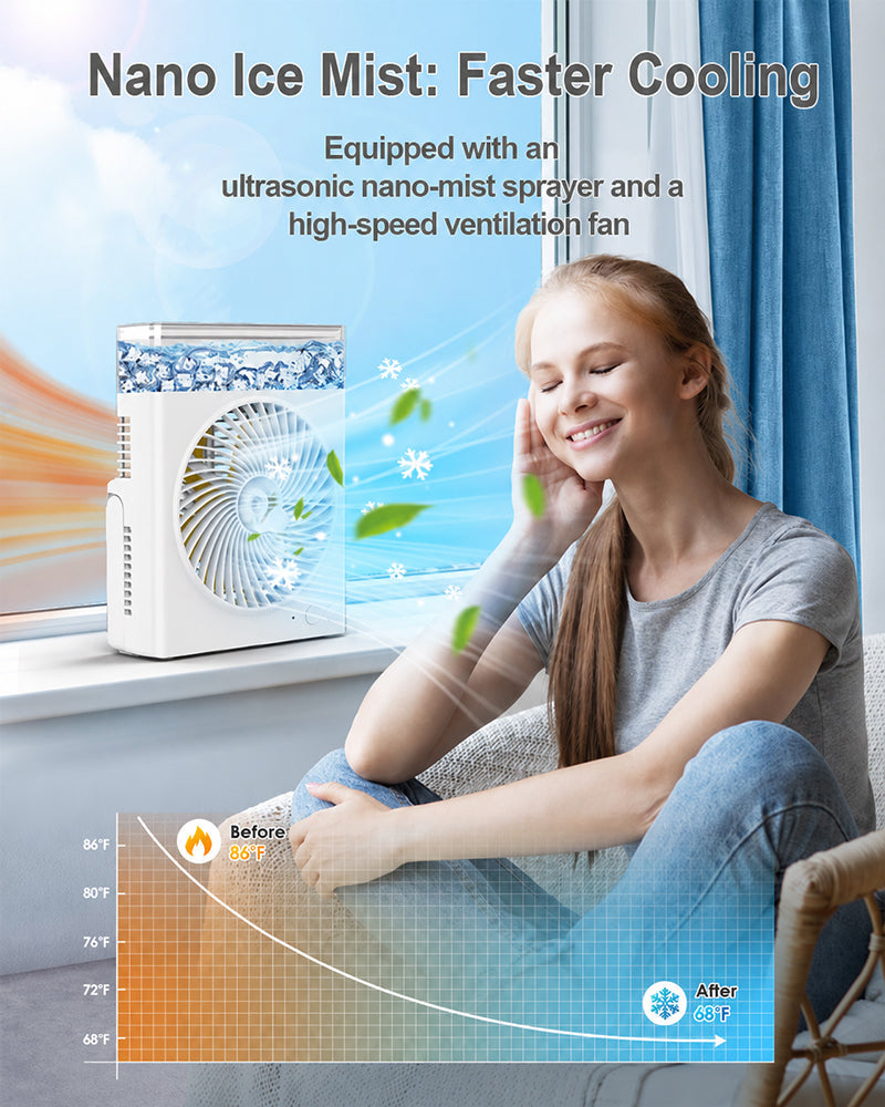 ❄️ BVJ Portable Misting Fan with 600ml Water Tank | ❄️Up to 30H Battery Life • USB Rechargeable • Quiet & Compact | Perfect for Home, Office, Camping & Travel