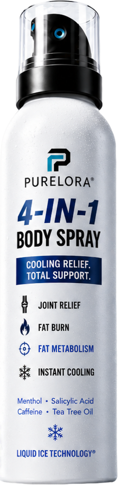 🔥 PURELORA® 4-in-1 Body Spray – Fat Burn · Slimming · Joint Relief · Instant Cooling Mist | Menthol + Salicylic Acid + Caffeine + Tea Tree | FSA/HSA Eligible
