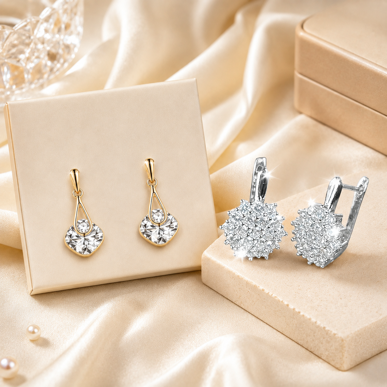 2 PAIRS 💎 Champagne Teardrop + Luna Cluster