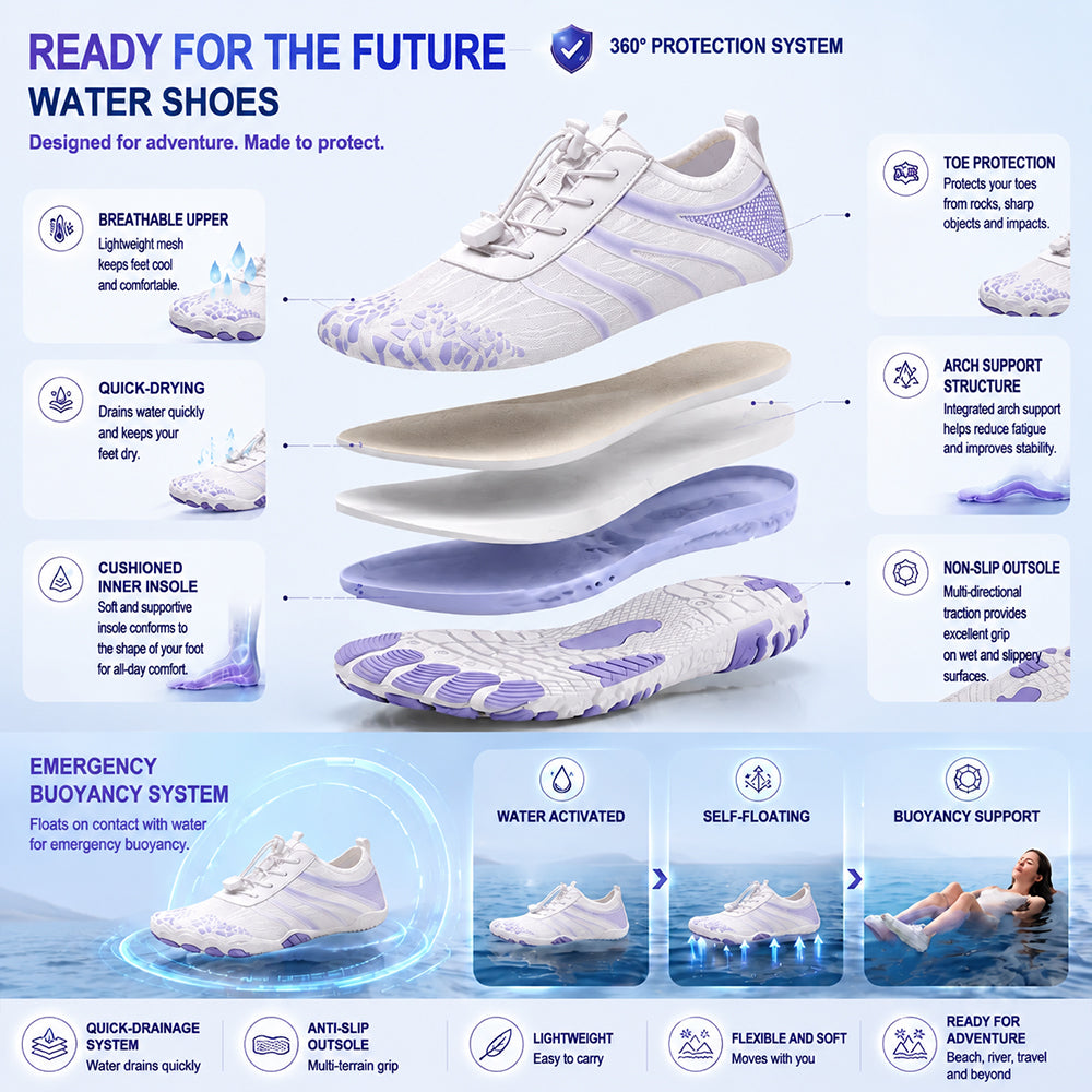 💖 Unisex Barefoot Water Shoes 💖 – Breathable, Water-Resistant & Sand-Repellent | Ultra-Light Aqua Shoes with Memory Foam Comfort & Quick-Drying Design